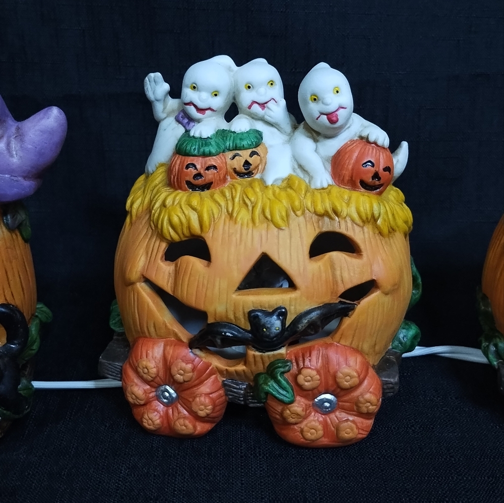 Vintage Ceramic Spooky Halloween Pumpkin Jack O Lantern Train String Lights - Picture 6 of 12